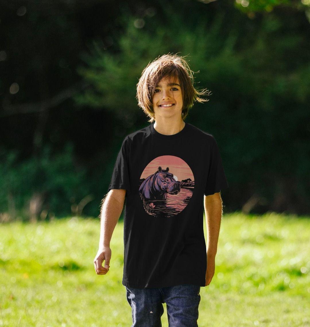 Hippo design boys t-shirt featuring stylish swagger, perfect for casual wear and trendy kids' fashion