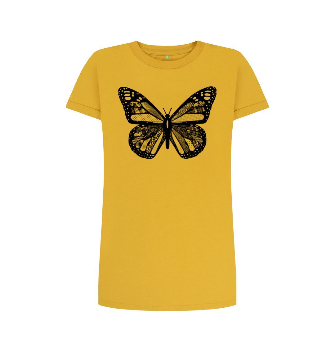 Mustard Black Butterfly Tee Dress