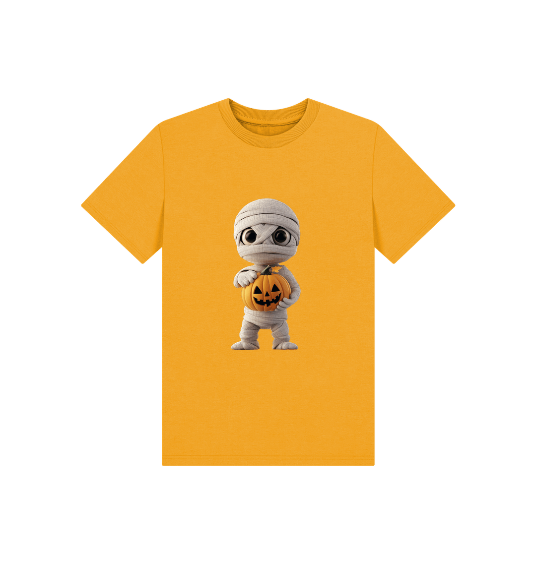Mummy and pumpkin tee featuring stylish Halloween-themed design perfect for festive autumn celebrations