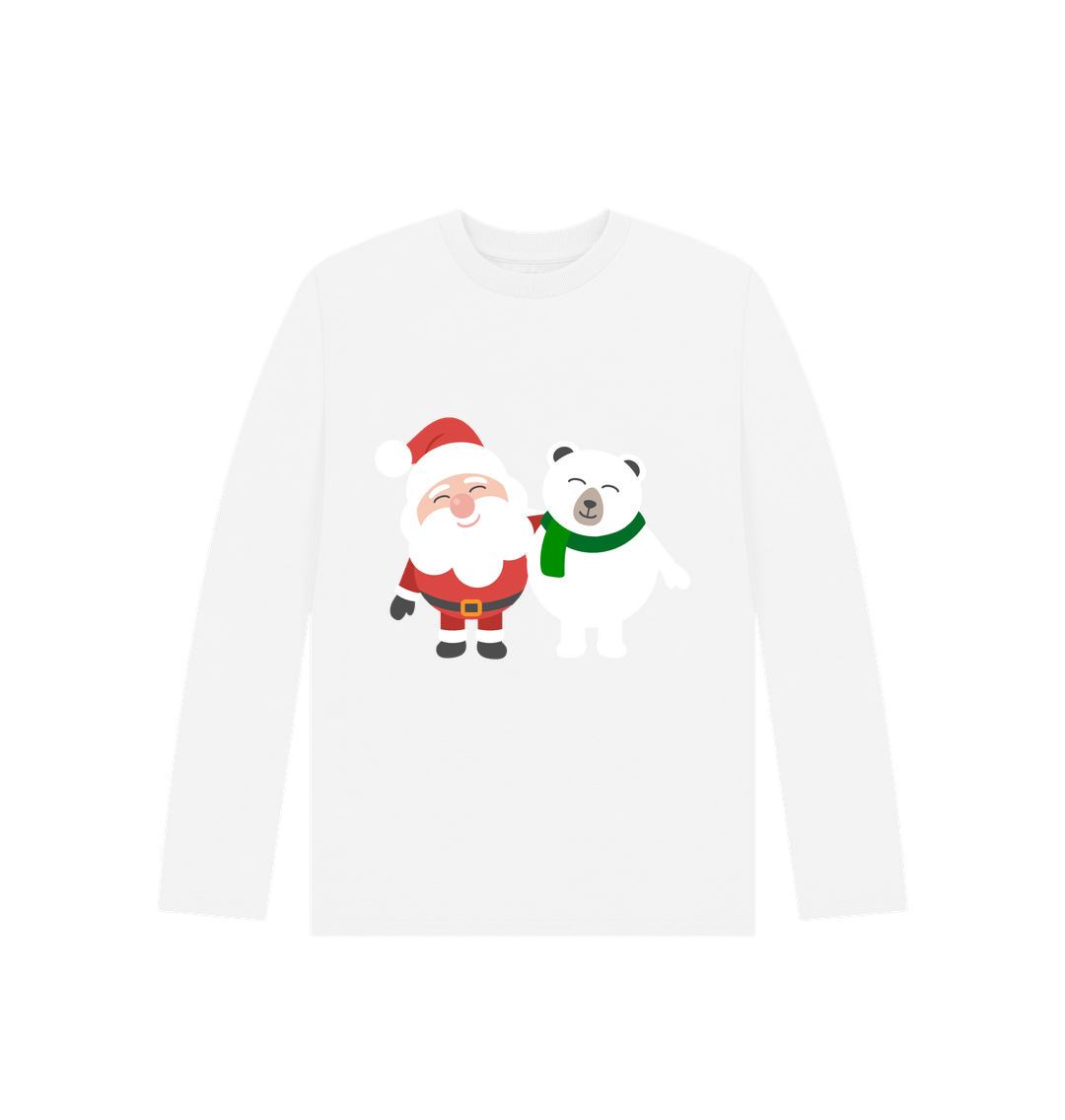 White Santa And Polar Bear Long Sleeves Tee