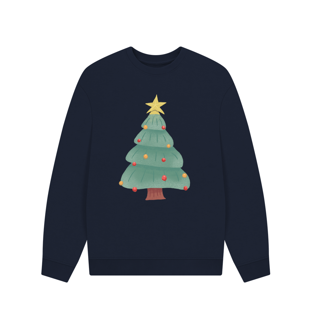 Navy Blue Christmas Tree Oversized Jumper