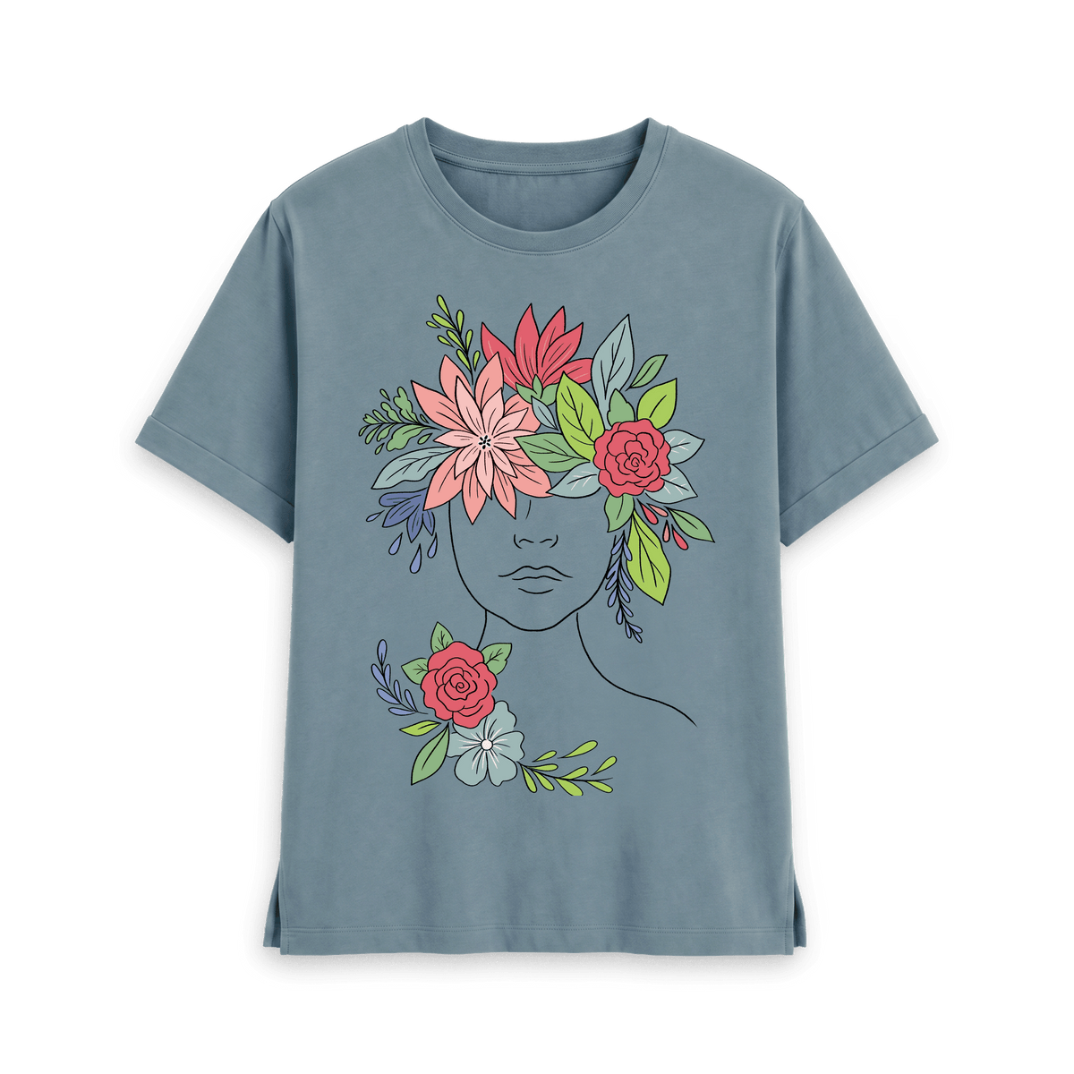 Stone Blue Printed T-shirt Front