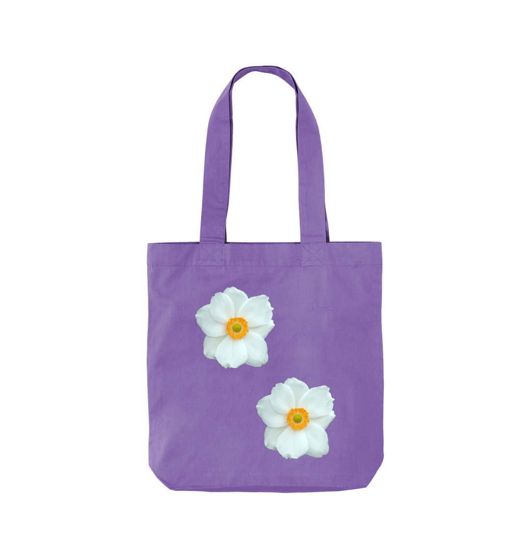 Violet White Flowers Twill Tote Bag