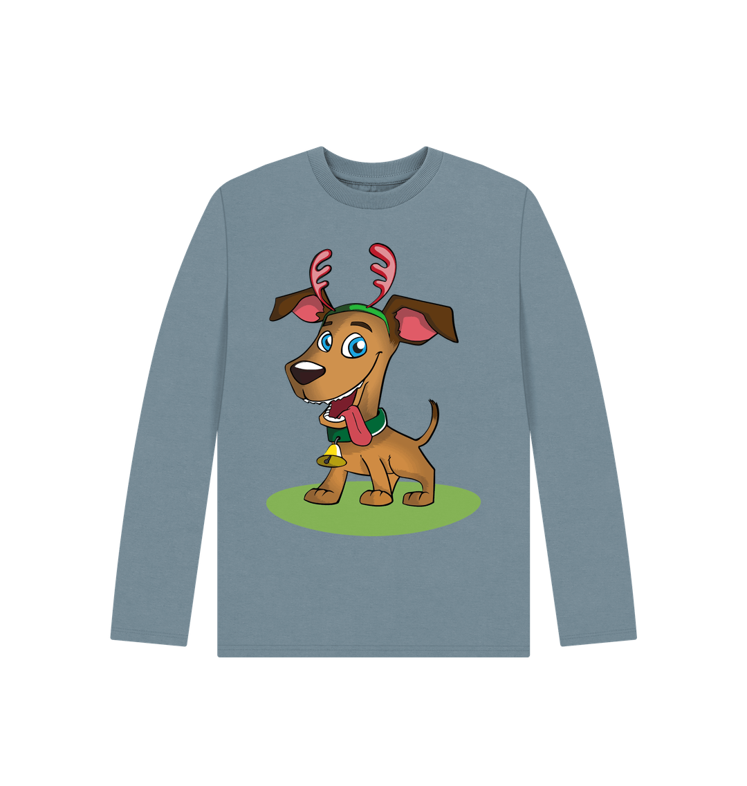 Stone Blue Christmas Dog Long Sleeve Tee