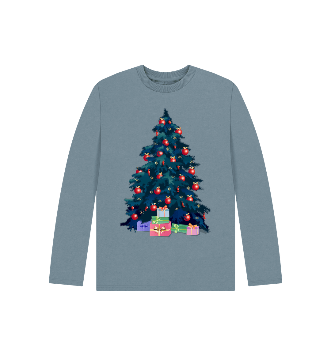 Stone Blue Christmas Tree Long Sleeves Top