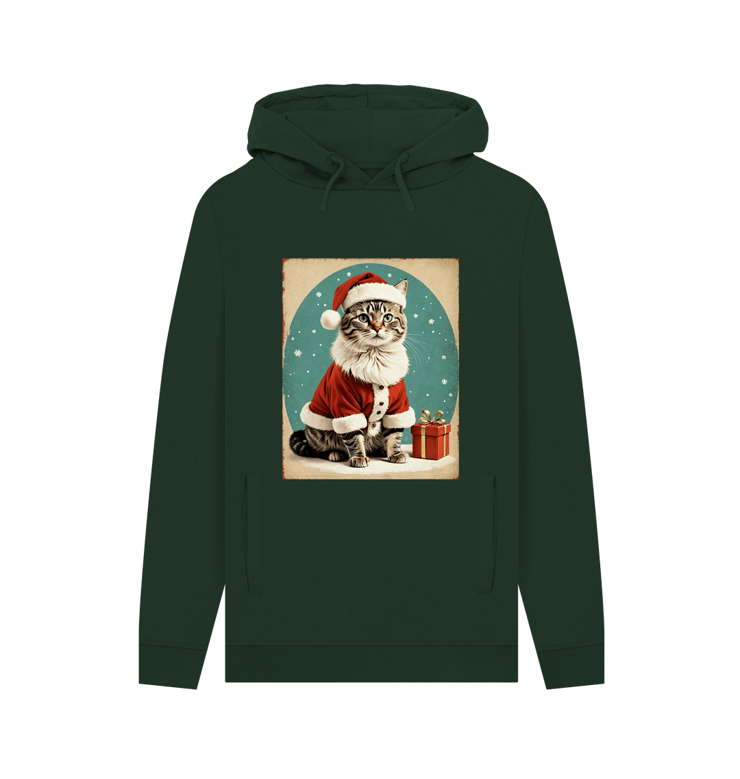 Evergreen Retro Cat Santa Hoodie