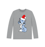 Athletic Grey Cute Christmas Cat Long Sleeve Tee