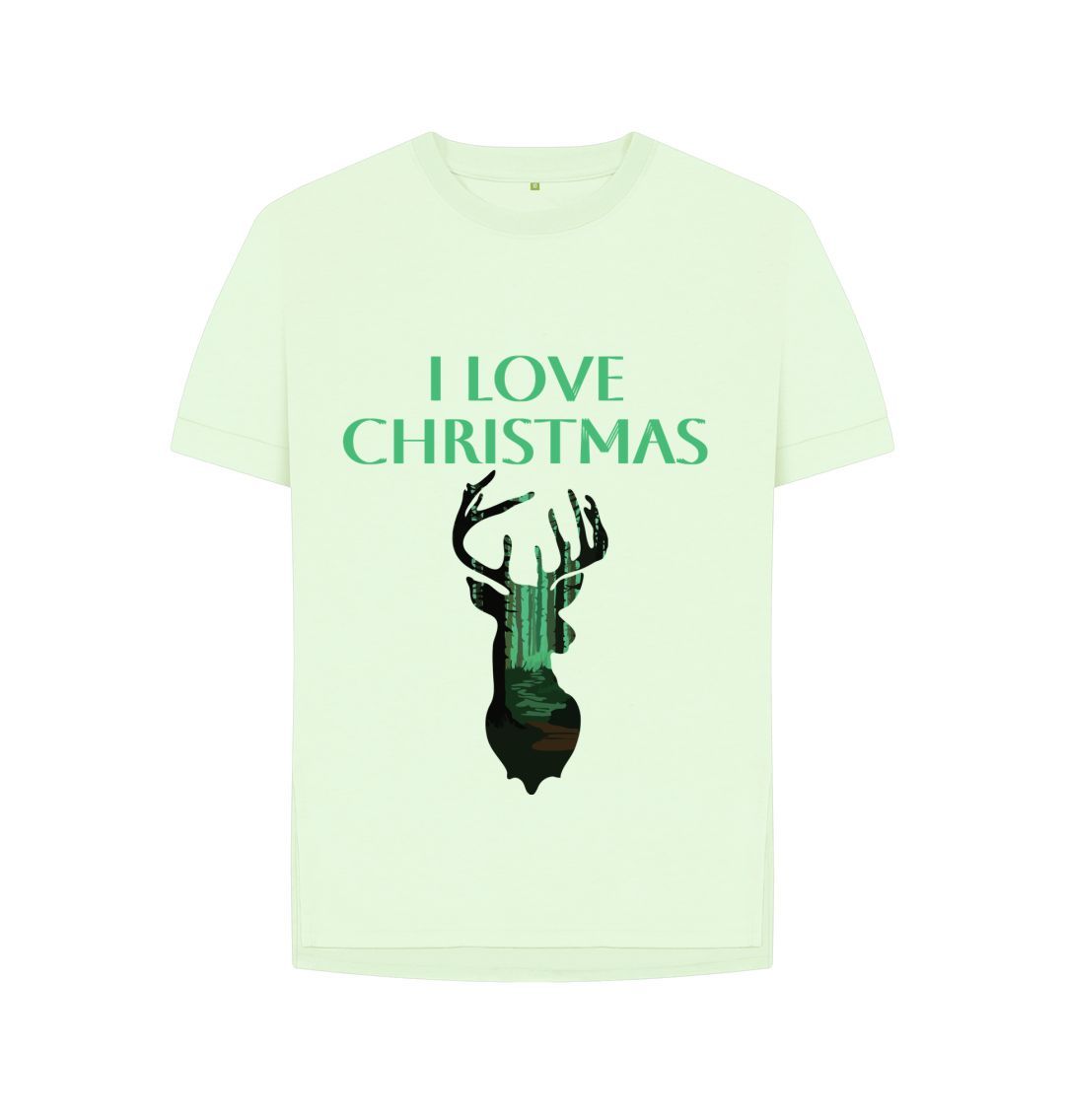 Pastel Green I Love Christmas Reindeer Relaxed Tee