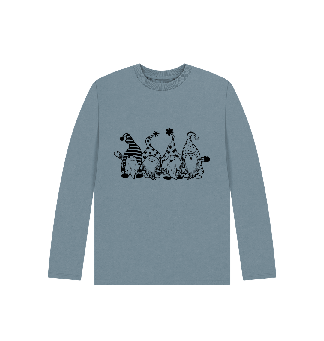 Stone Blue Christmas Gnome Long Sleeves Tee