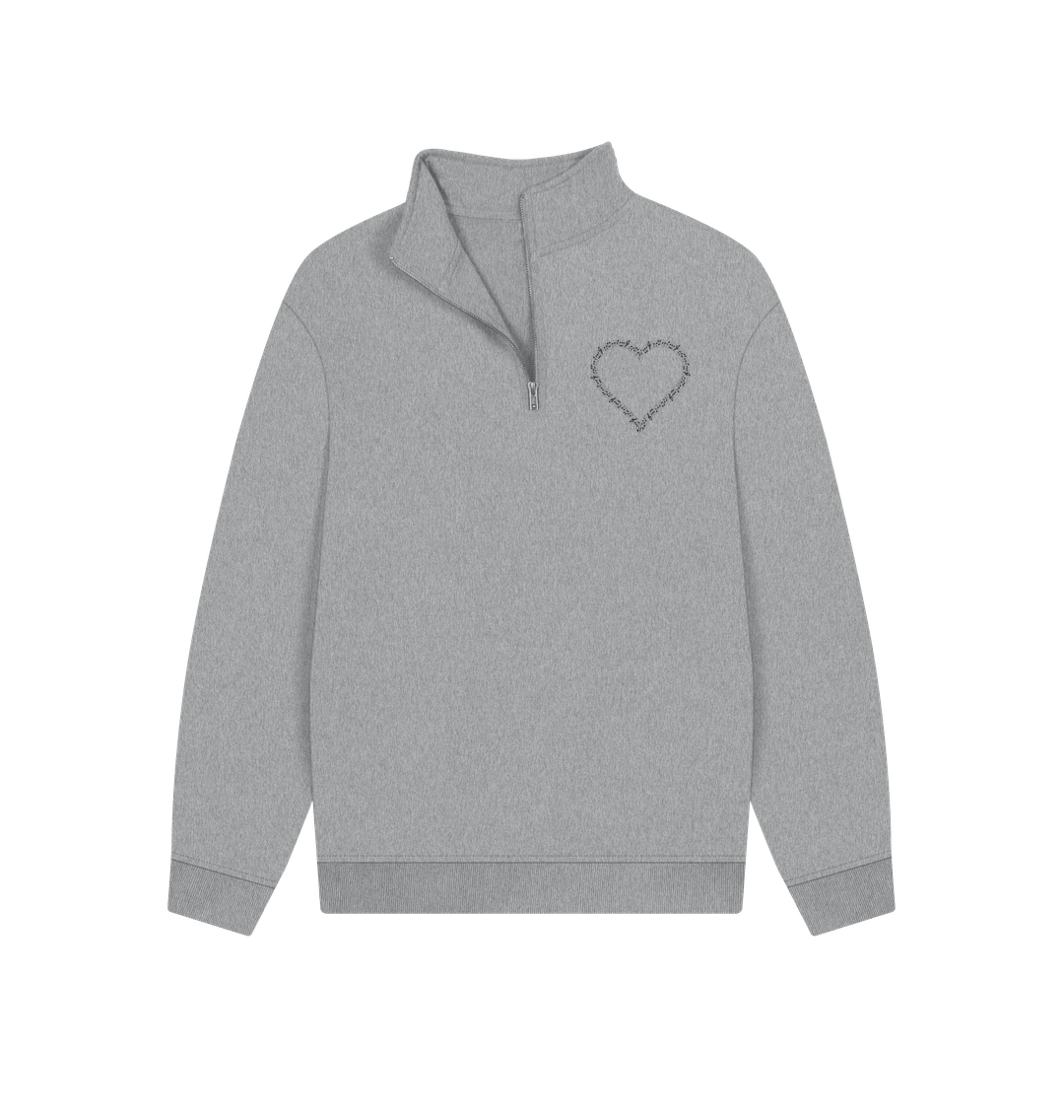 Athletic Grey Uinsex Heart Quarter Zip Sweatshirt