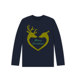 Navy Blue Reindeer Heart Merry Christmas Long Sleeve Top