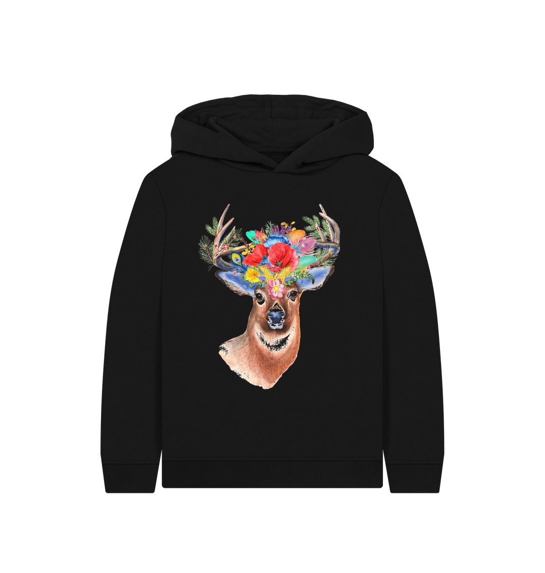 Black Stag And Flowers Hoodie