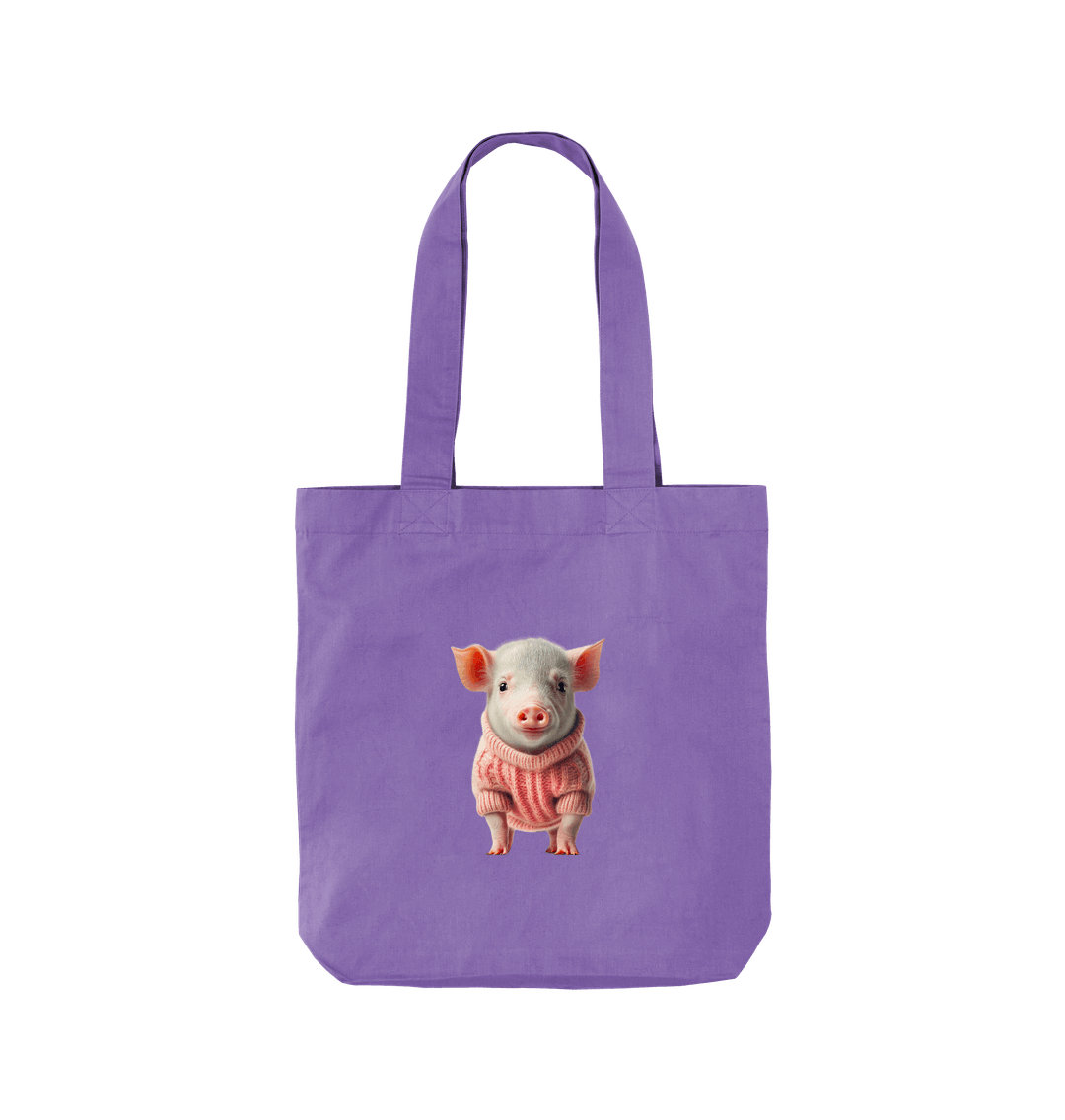 Violet Cute Pig Twill Tote Bag