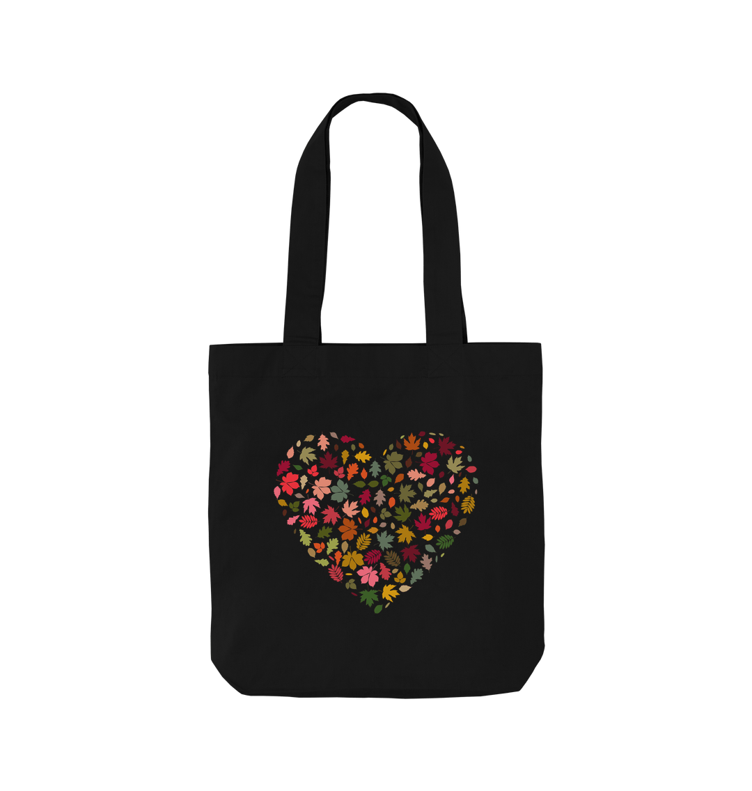 Black Autumn Leaves Heart Tote