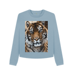 Stone Blue Printed Boxy Jumpers Front