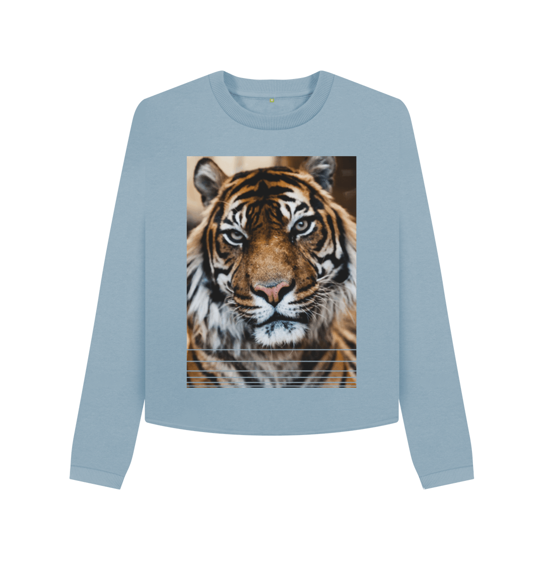 Stone Blue Printed Boxy Jumpers Front