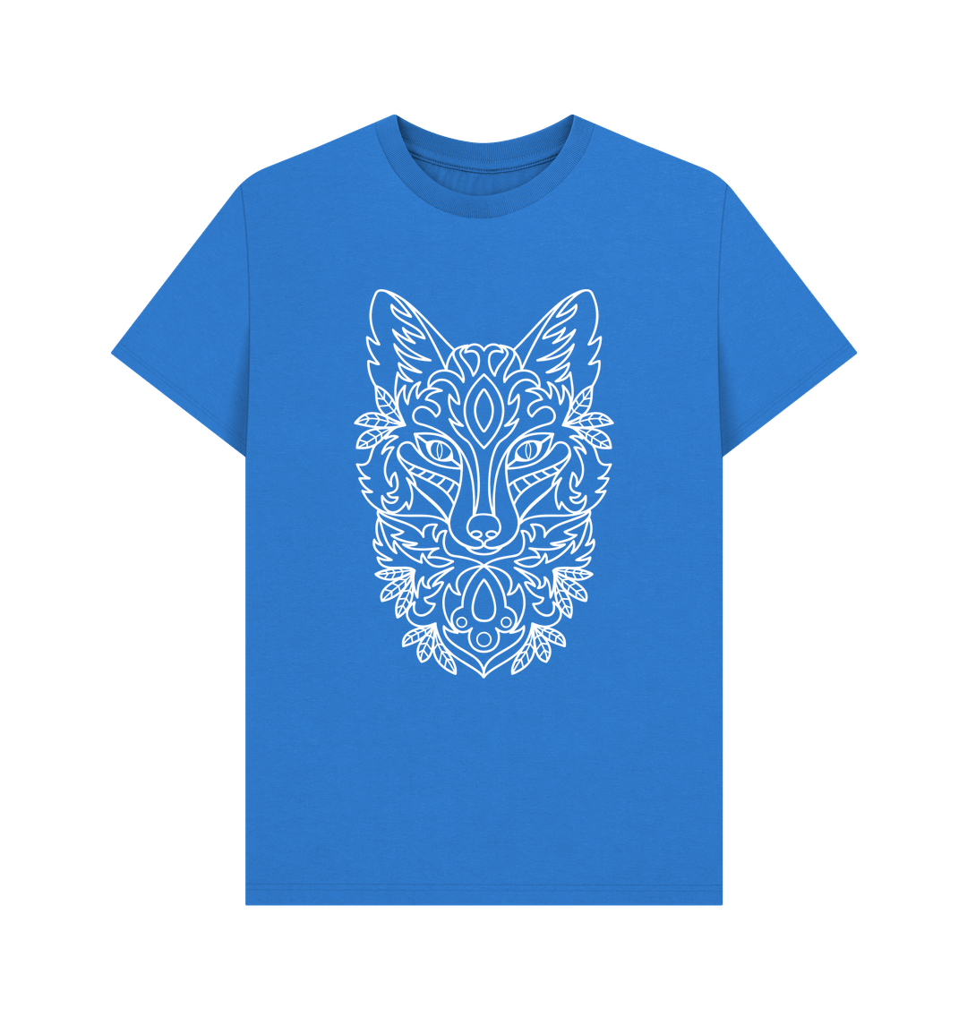 Bright Blue Patterned White Fox Tee