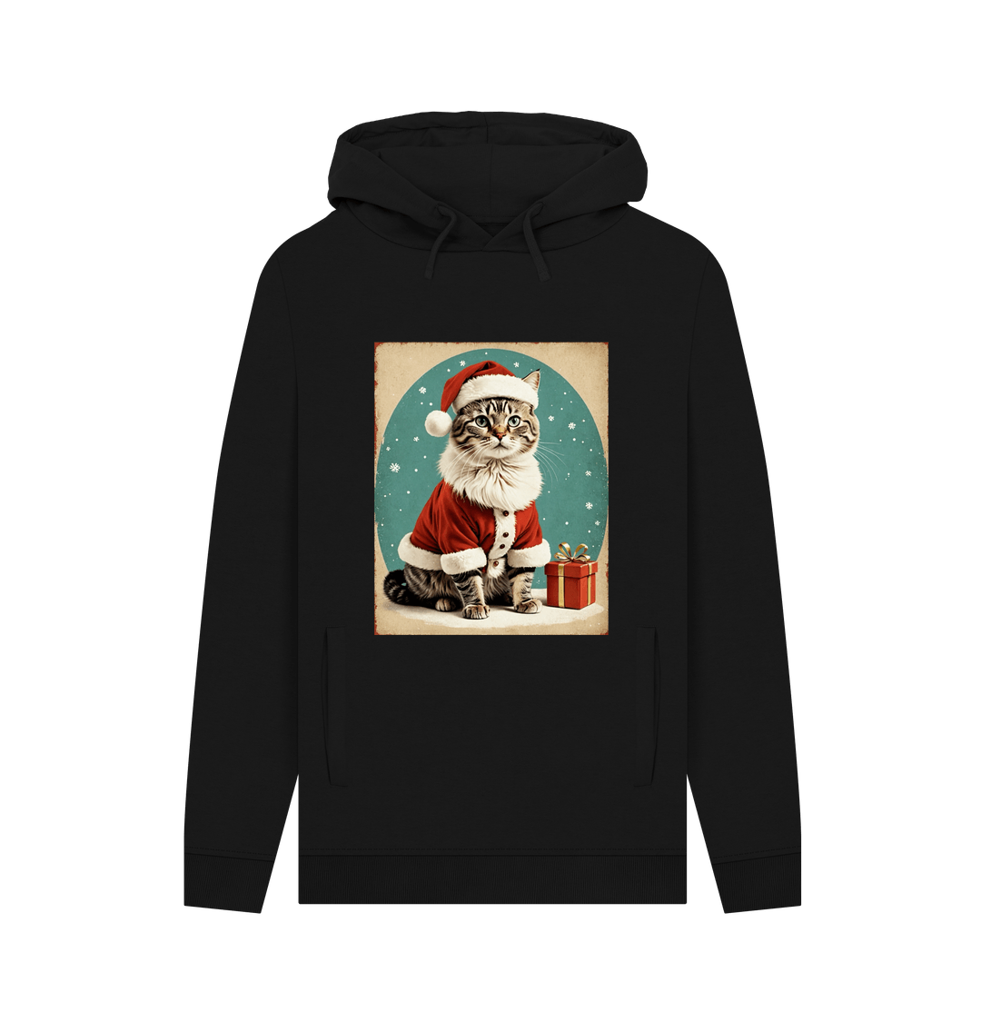 Black Retro Cat Santa Hoodie