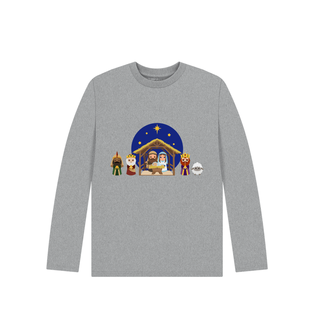 Athletic Grey Nativity Long Sleeve Christmas Tee