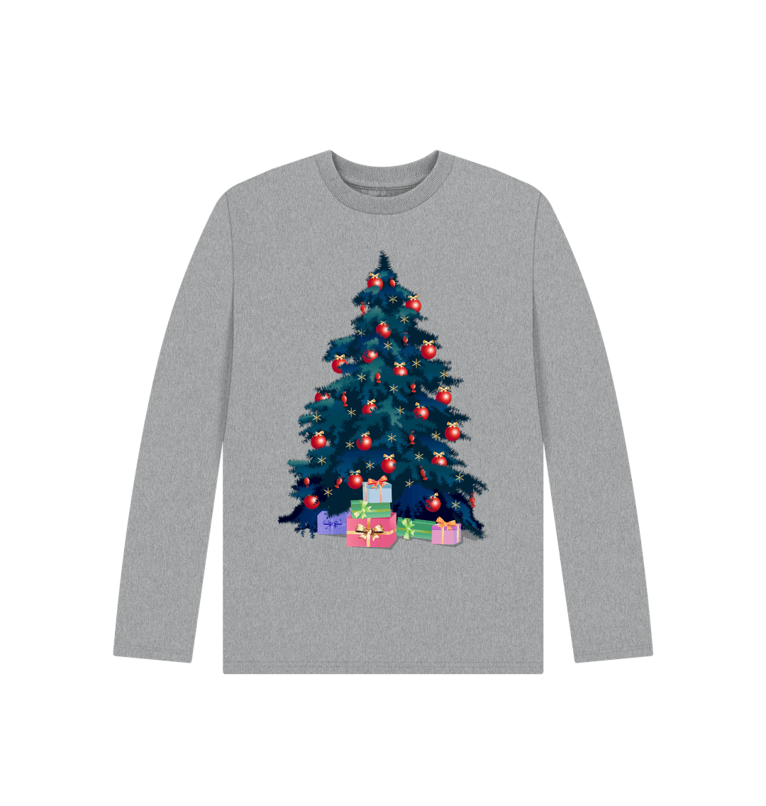 Athletic Grey Christmas Tree Long Sleeves Top