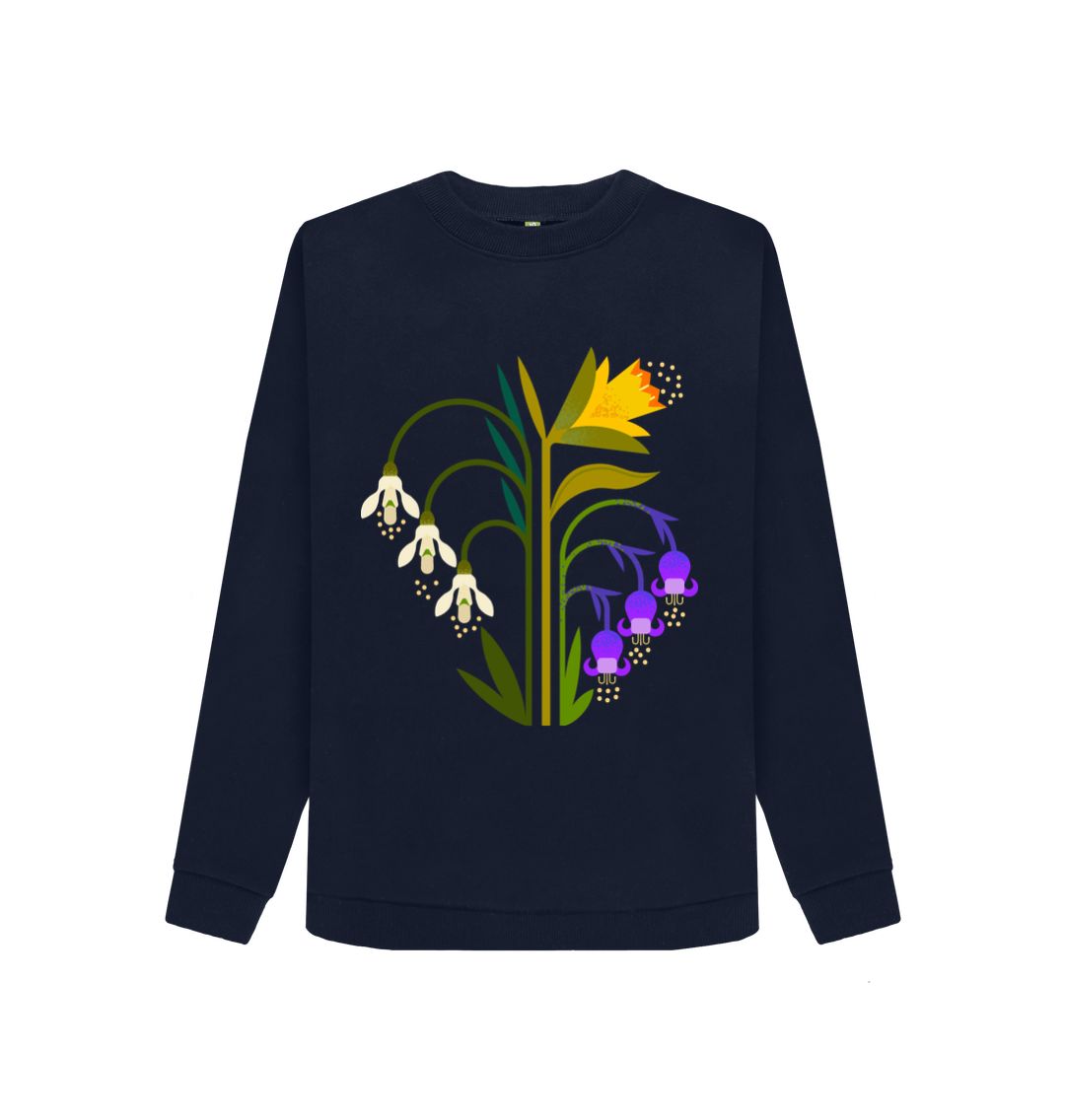 Navy Blue Spring Crew Neck Sweatshirt