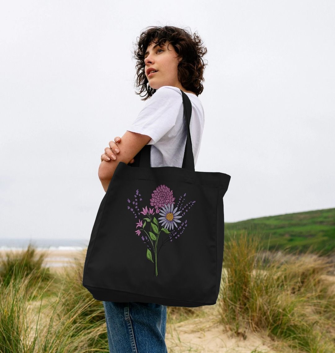 Purple Flowers Shopper Tote