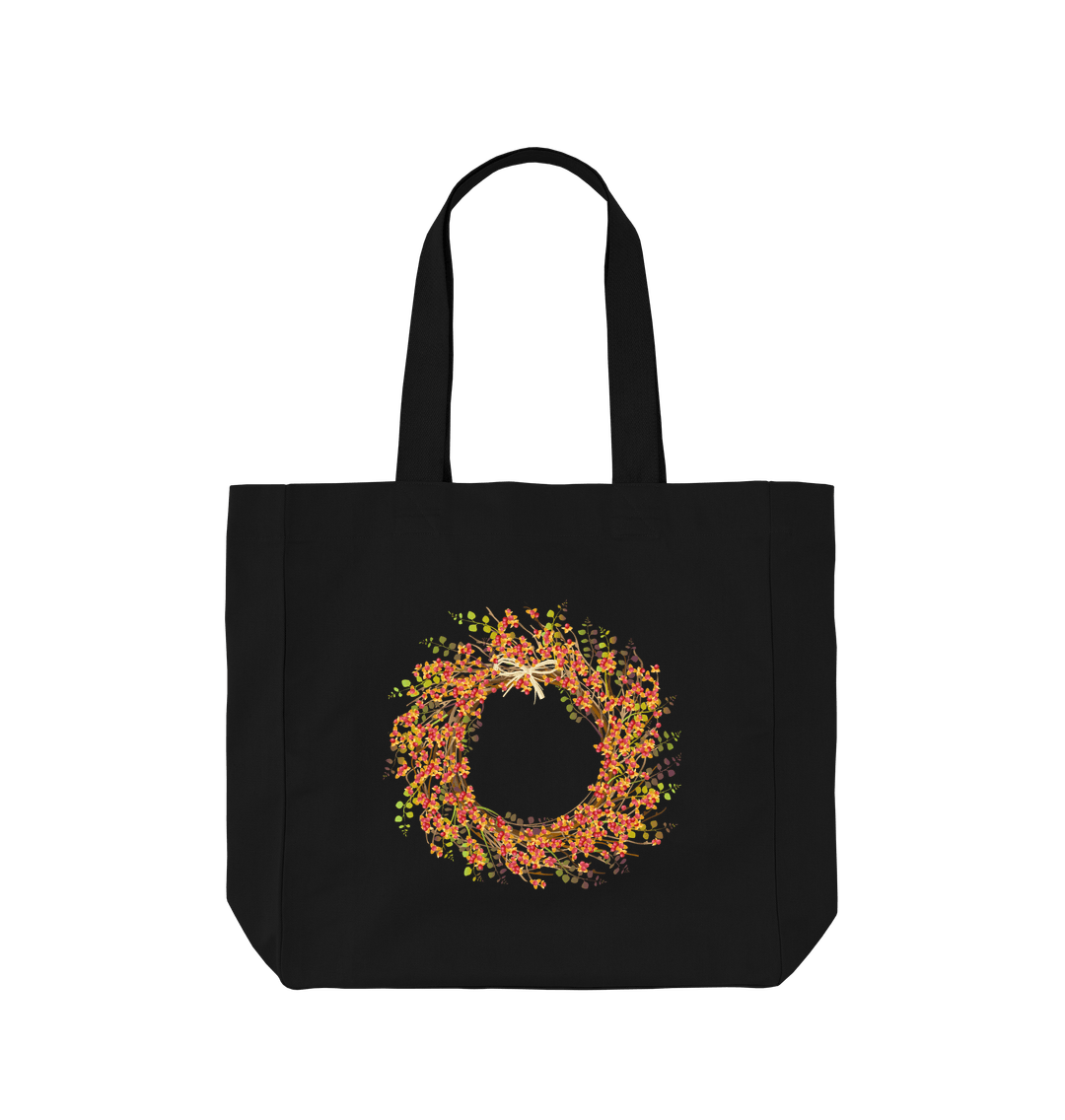 Black Autumn Wreath Shopper Tote