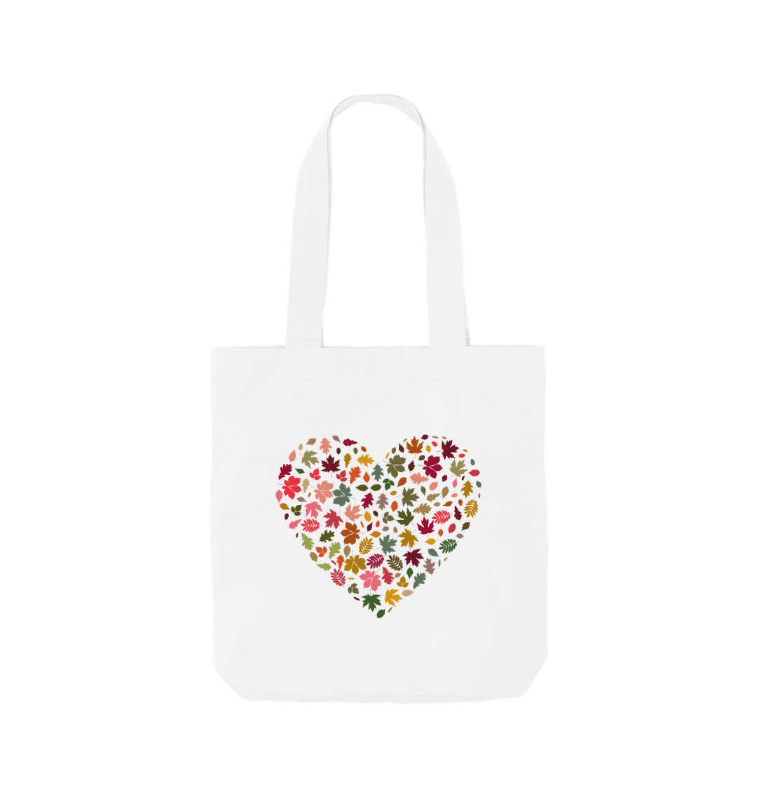 White Autumn Leaves Heart Tote