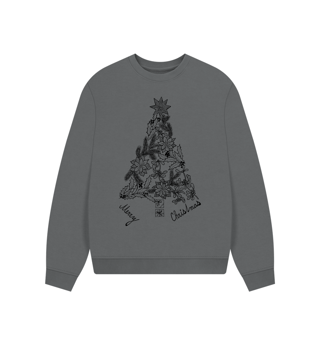 Slate Grey Merry Christmas Oversized Jumper