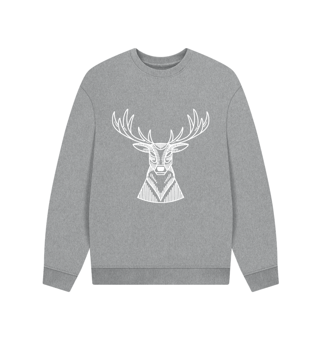 Athletic Grey White Reindeer Oversized Jumper