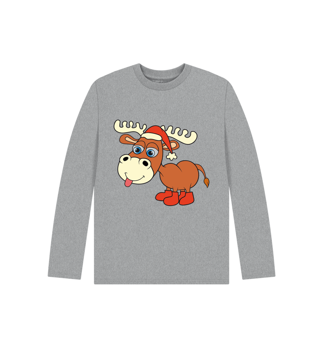 Athletic Grey Cheeky Christmas Reindeer Long Sleeves Tee