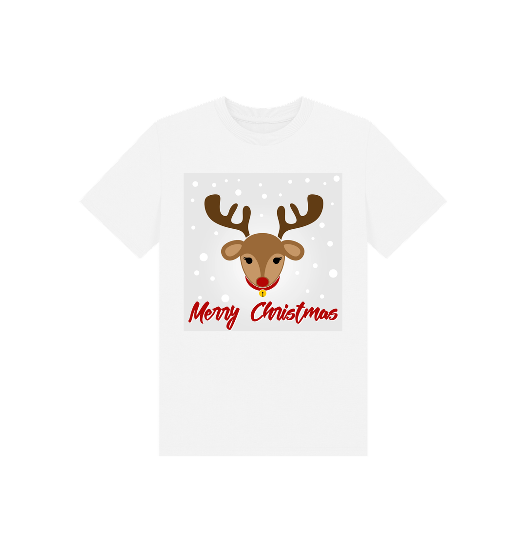 White Reindeer Merry Christmas Tee