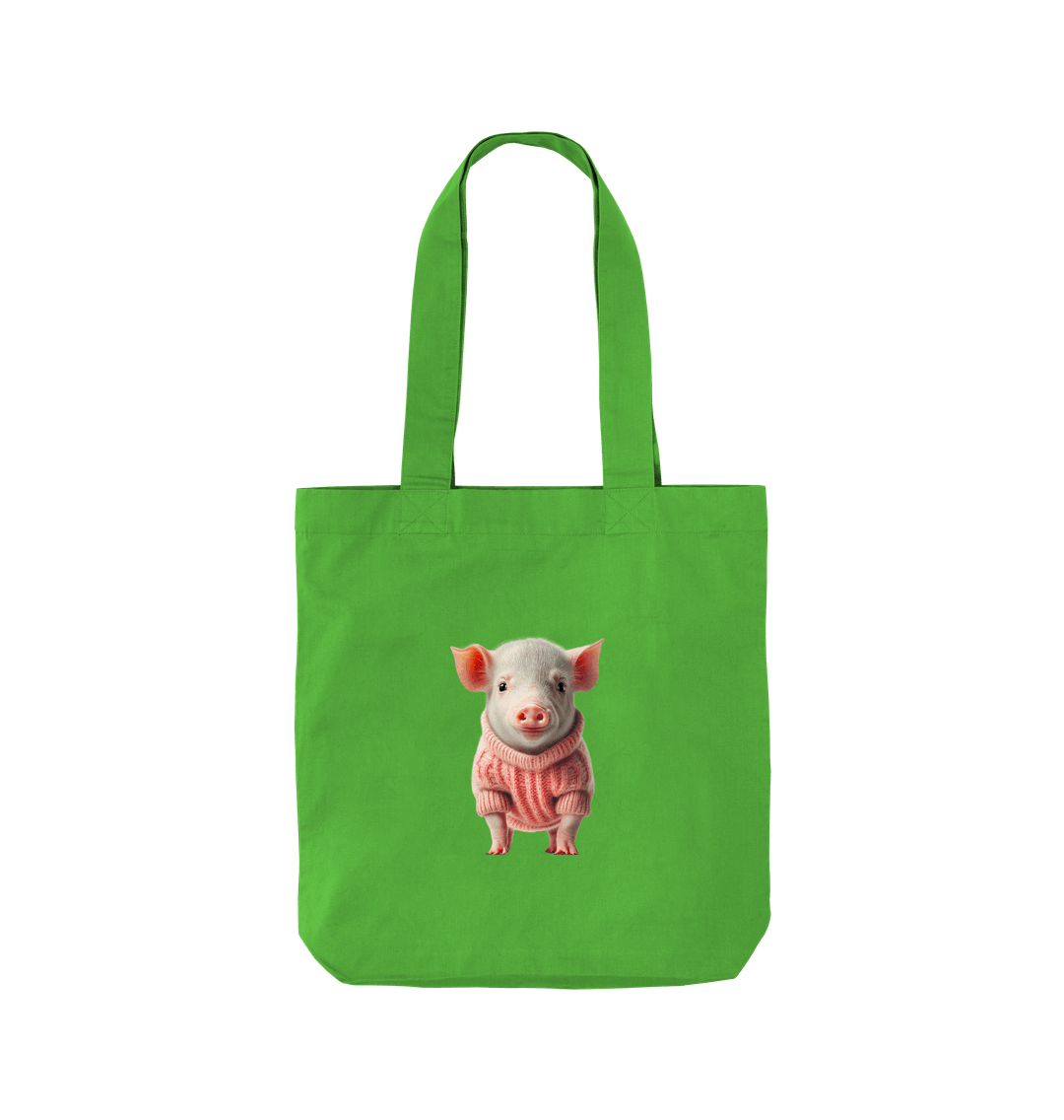 Apple Green Cute Pig Twill Tote Bag