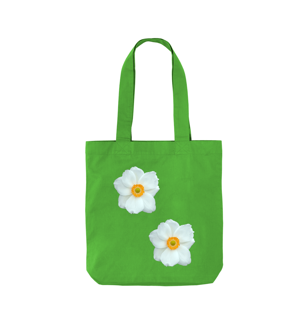 Apple Green White Flowers Twill Tote Bag