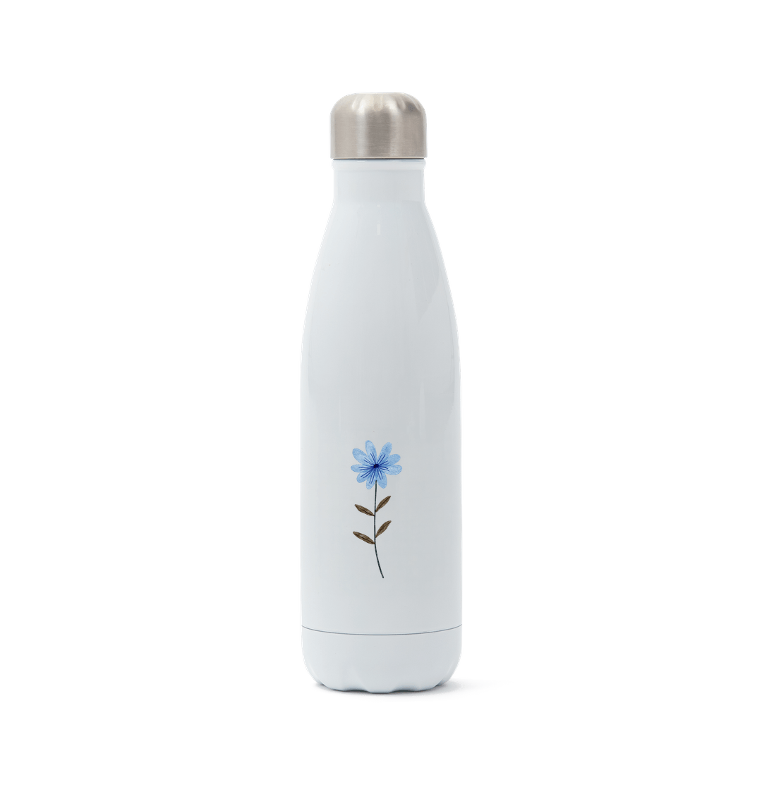 White Stainless Steel Blue Flower Water Bottle