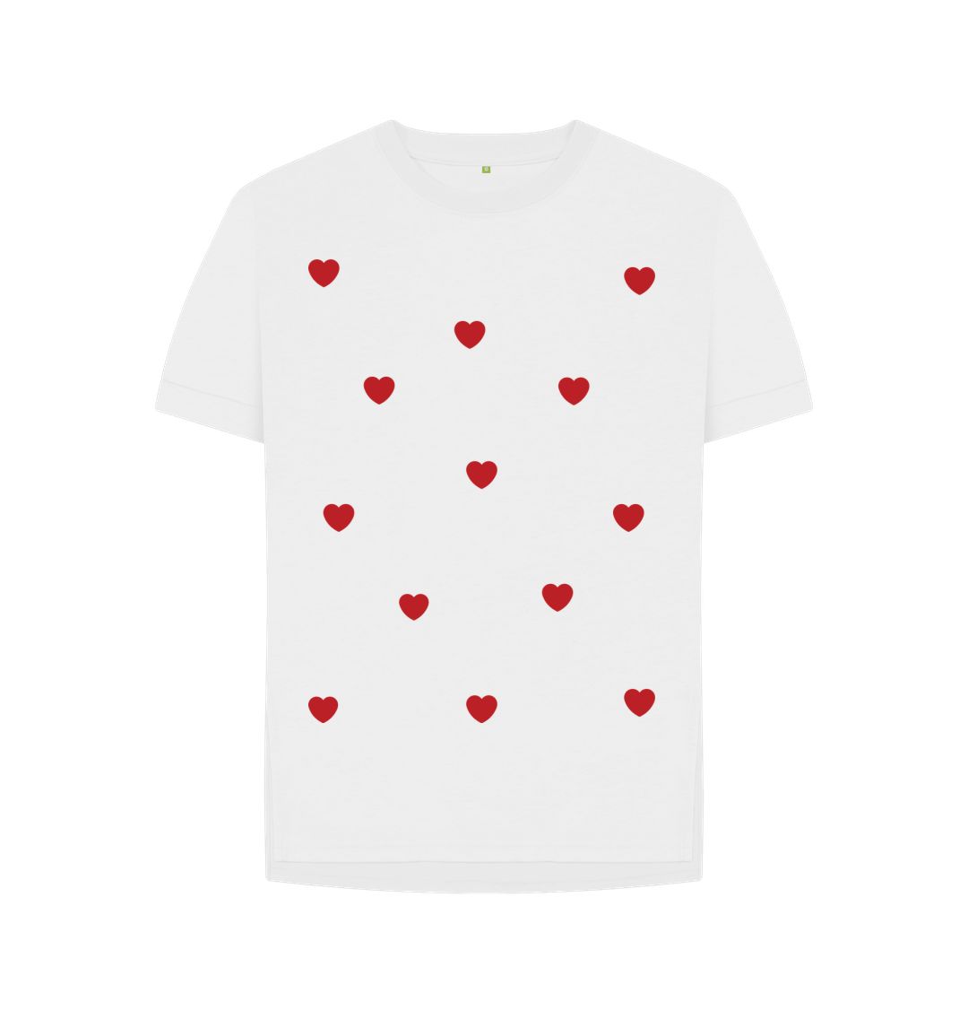 White Red Hearts Relaxed Tee