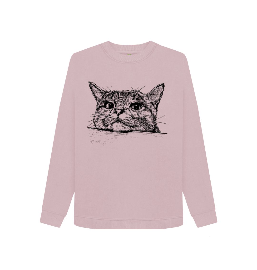 Mauve Peeking Cat Crew Neck sweater