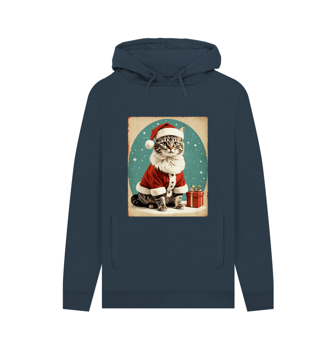 Navy Retro Cat Santa Hoodie