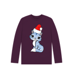 Purple Cute Christmas Cat Long Sleeve Tee