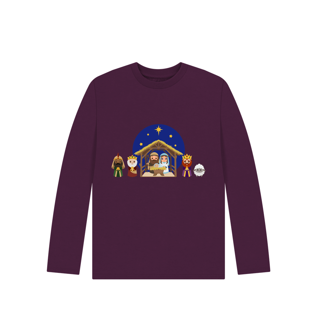 Purple Nativity Long Sleeve Christmas Tee