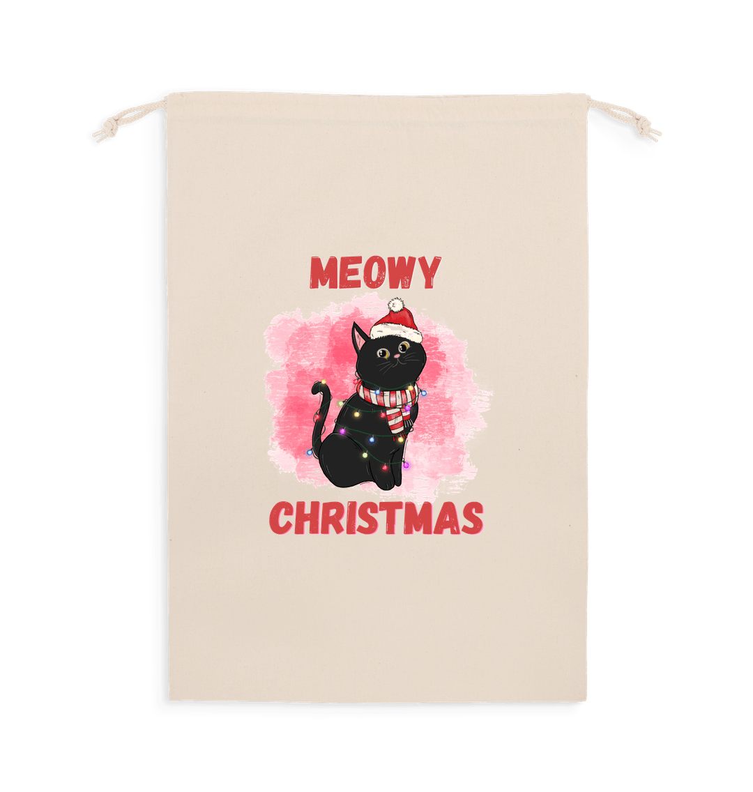 Natural 100% Recycled Cotton Meowy Christmas Presents Sack