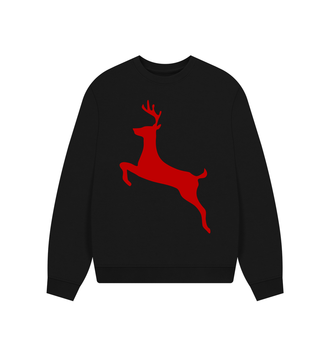 Black Red Reindeer Christmas Oversized Jumper