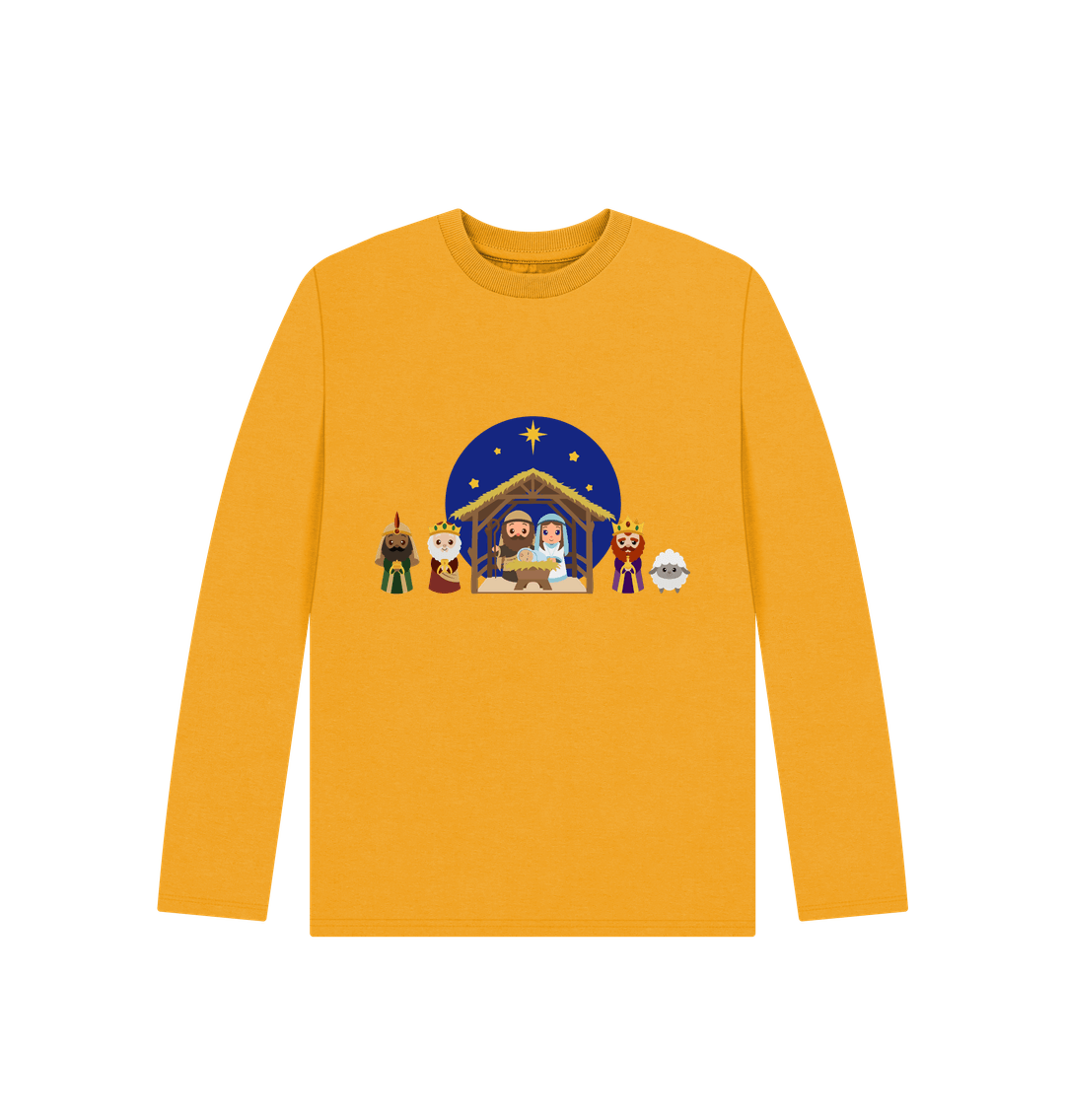 Mustard Nativity Long Sleeve Christmas Tee