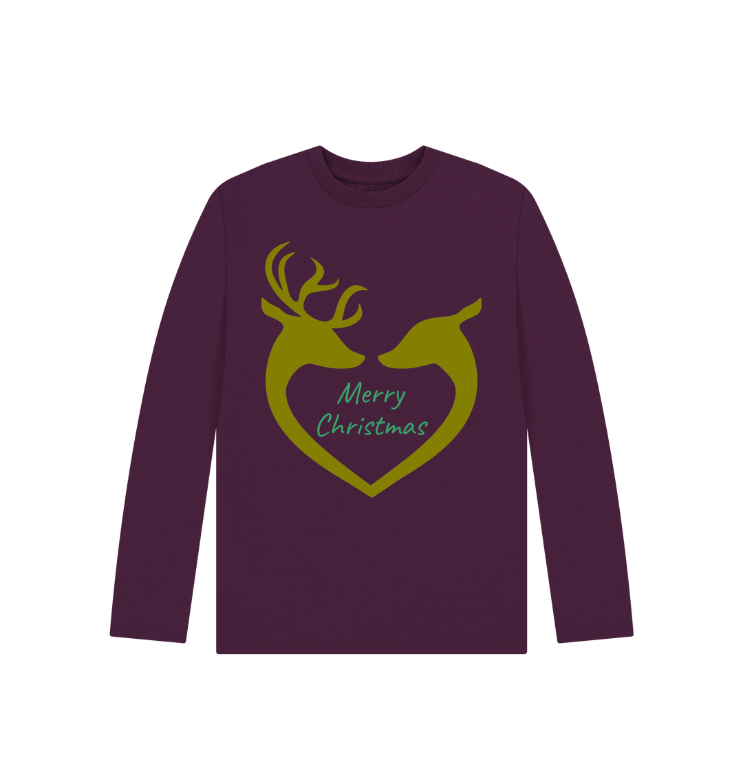 Purple Reindeer Heart Merry Christmas Long Sleeves Top