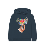 Navy Blue Stag And Flowers Hoodie