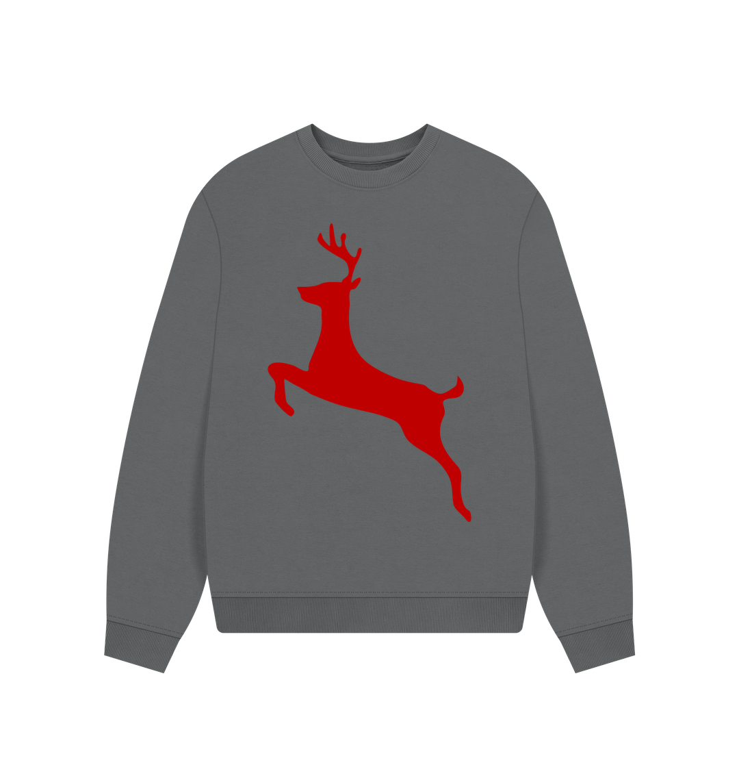 Slate Grey Red Reindeer Christmas Oversized Jumper