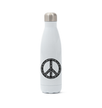 White Stainless Steel Vintage Peace Sign Water Bottle