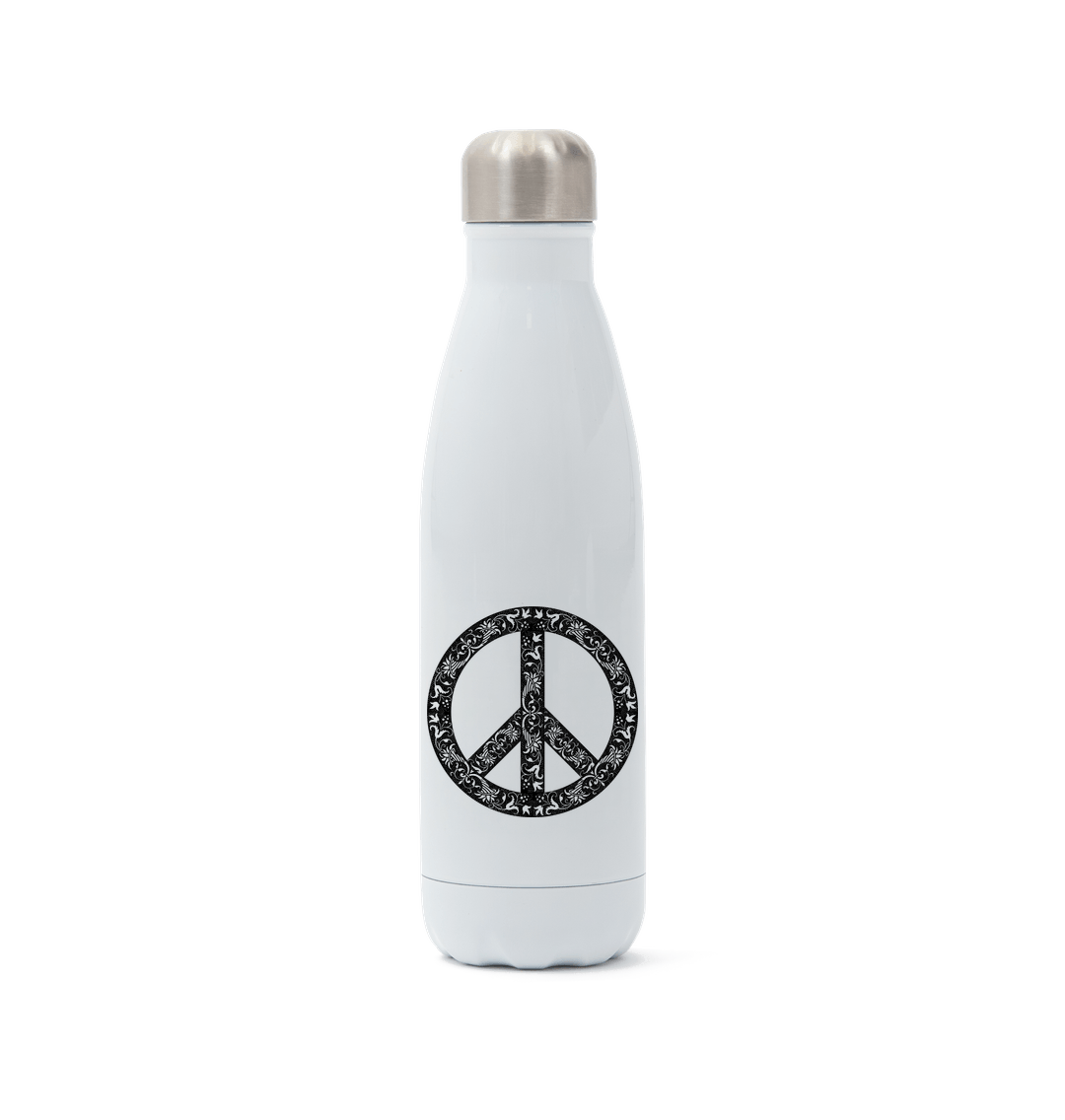 White Stainless Steel Vintage Peace Sign Water Bottle