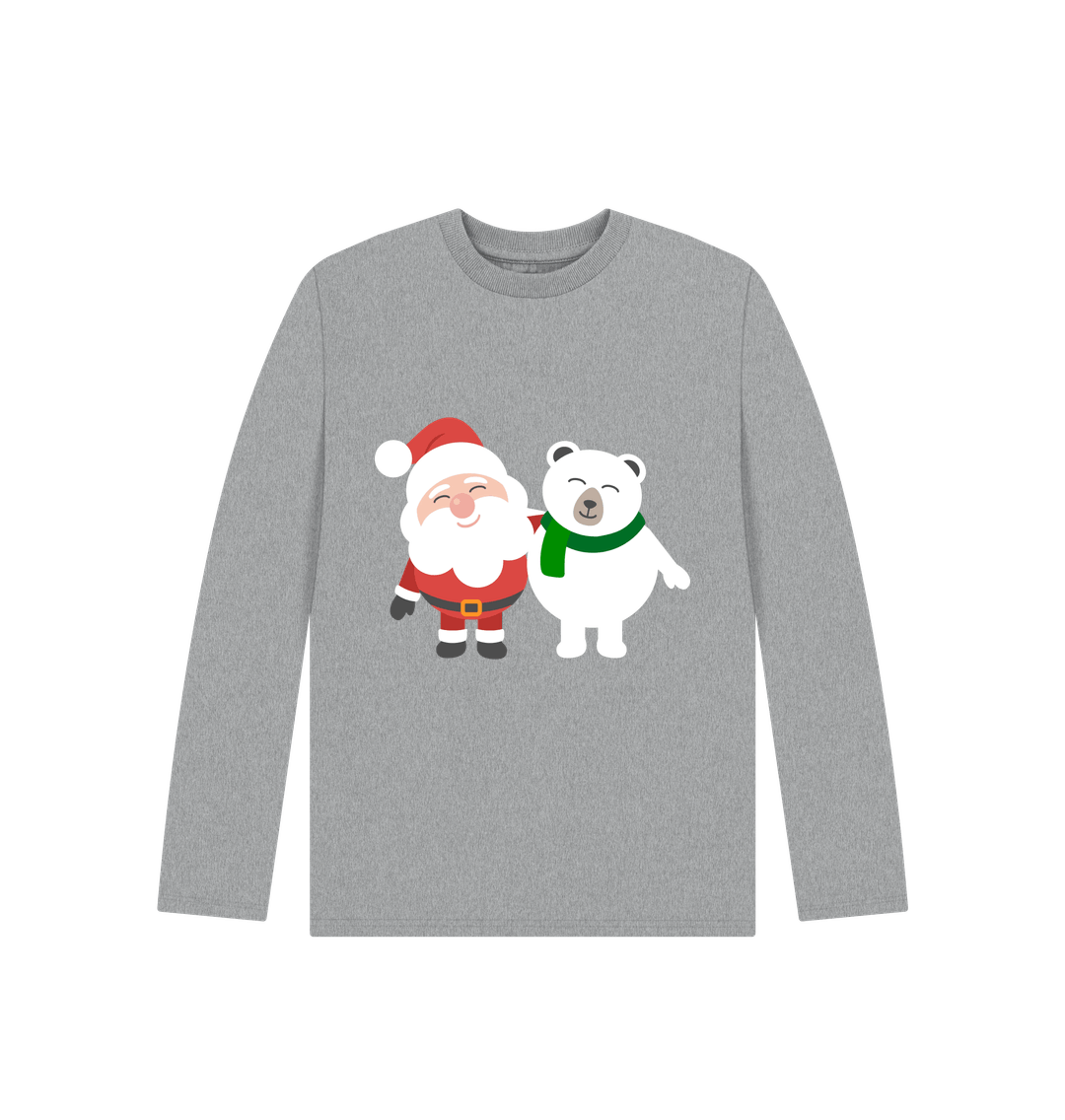 Athletic Grey Santa And Polar Bear Long Sleeves Tee