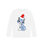 White Cute Christmas Cat Long Sleeve Tee